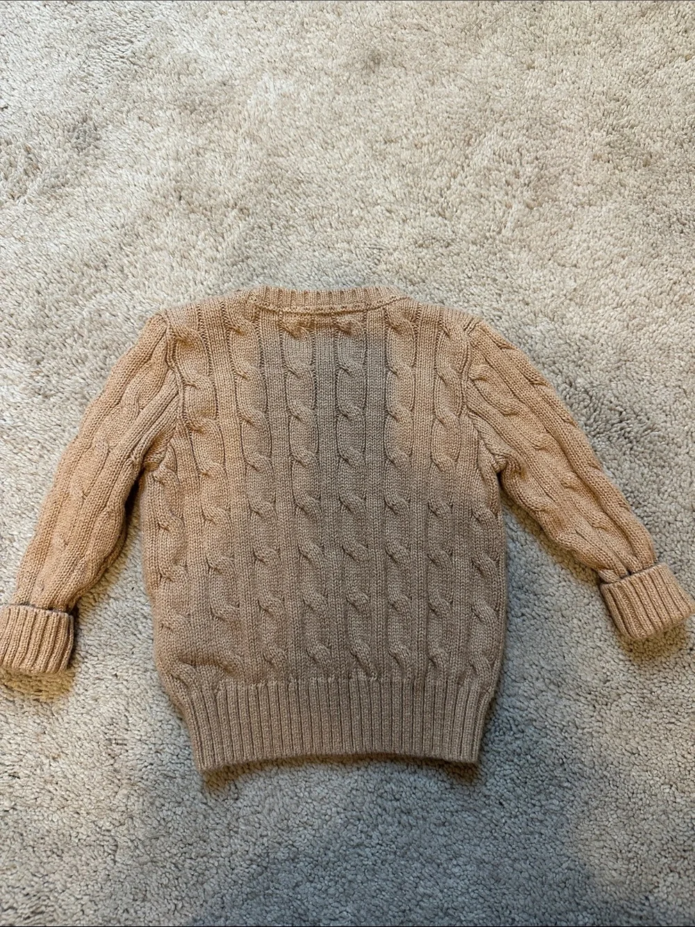 Worn Once - 6-9M Cable Knit Button-Shoulder Sweater in Tan